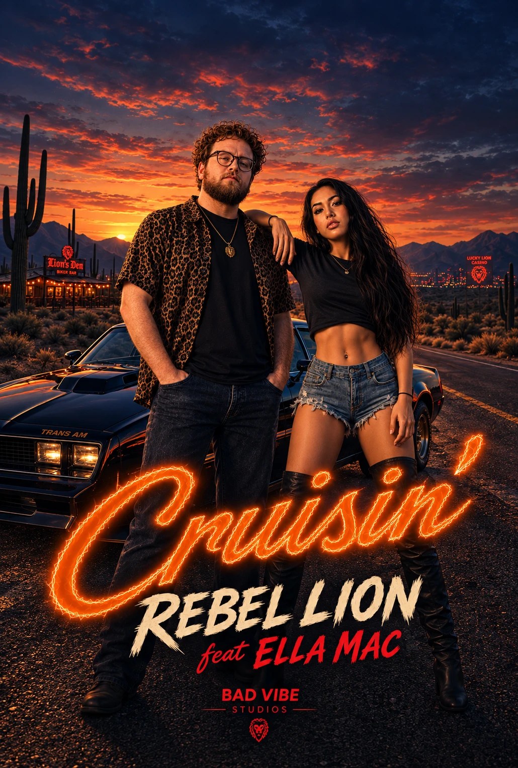 Cruisin' cover art: Rebel Lion and Ella Mac at sunset