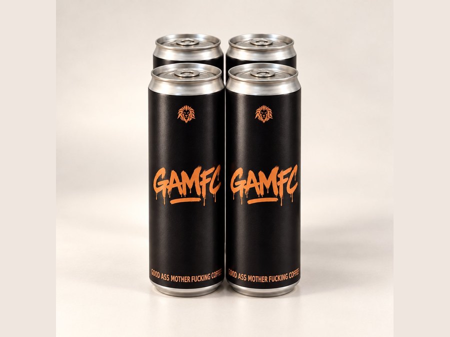Four GAMFC cold brew cans